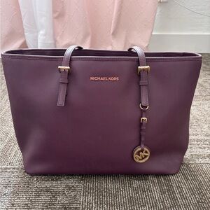 Michael Kors Plum Tote with Gold Accents
